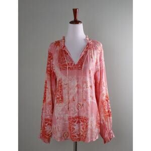 ROLLER RABBIT Roberta $168 Pink Paisley Scarf Print Ruffle Blouse Top Size Small